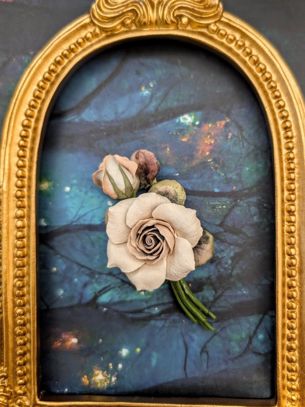 Vintage 1950's Handmade Unique Cream Roses Brooch